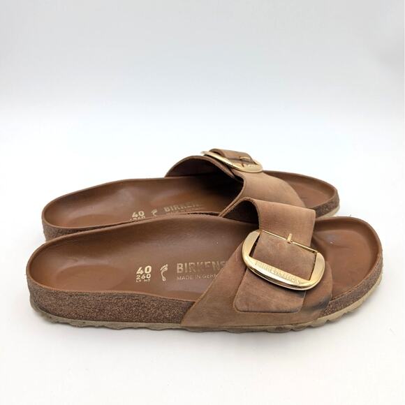 Birkenstock Madrid Big Buckle Sandals Unisex Cognac Oiled Leather Size W9/M7 - Picture 3 of 11